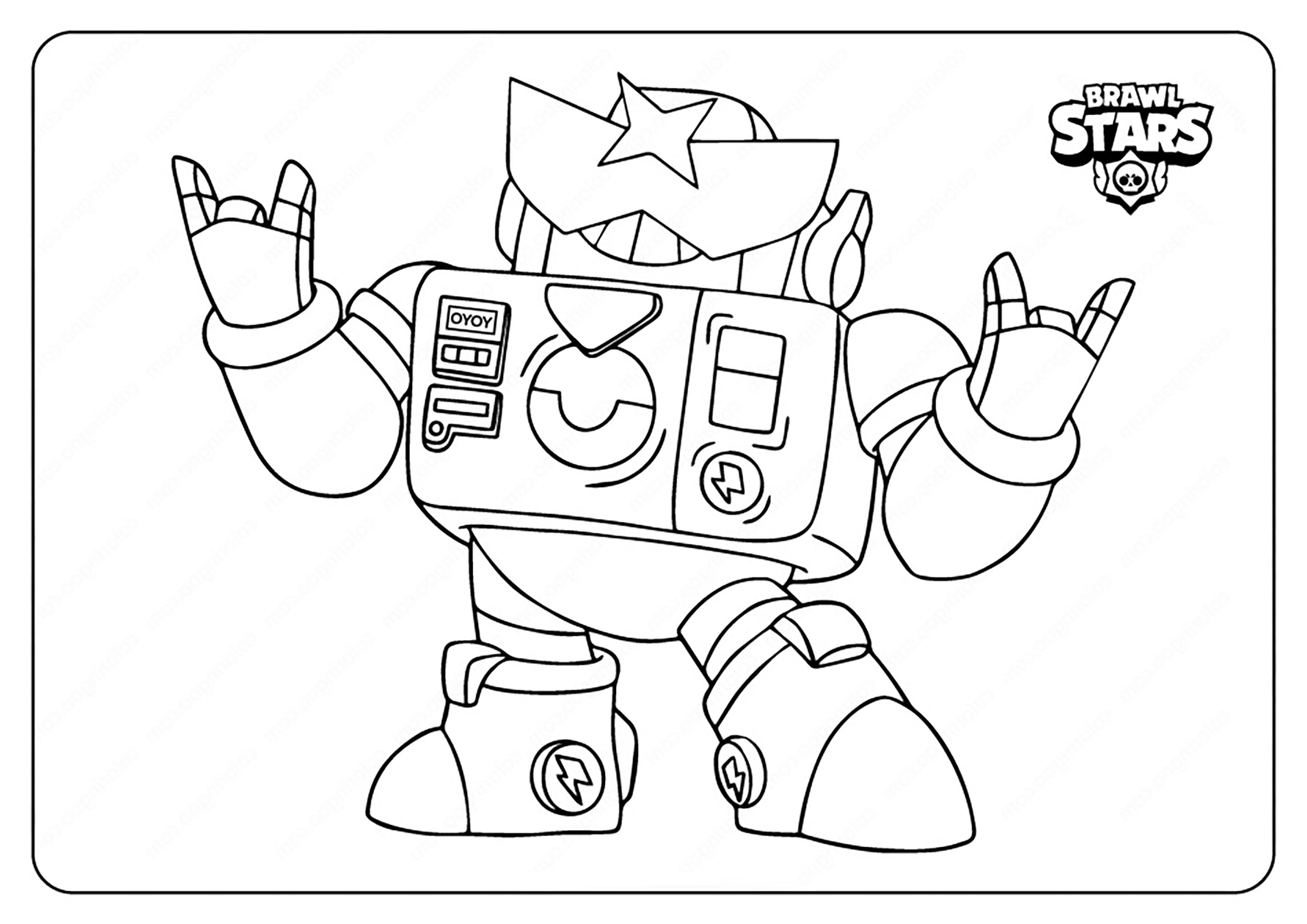 Der Roboter Surge. (Ausmalbild von Brawl Stars zum Ausdrucken und Ausmalen für Kinder)