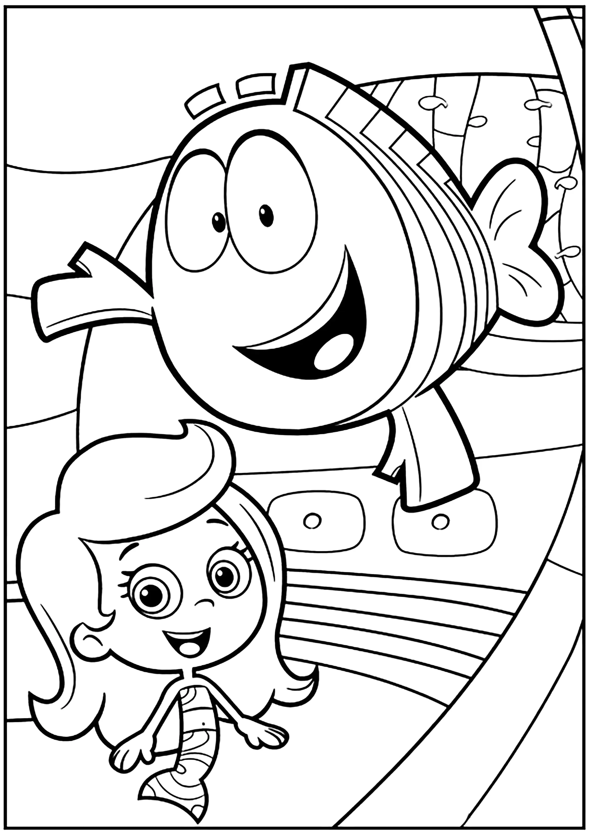 Herr Grouper mit Molly (Ausmalbild von Bubble Guppies zum Ausdrucken und Ausmalen für Kinder)