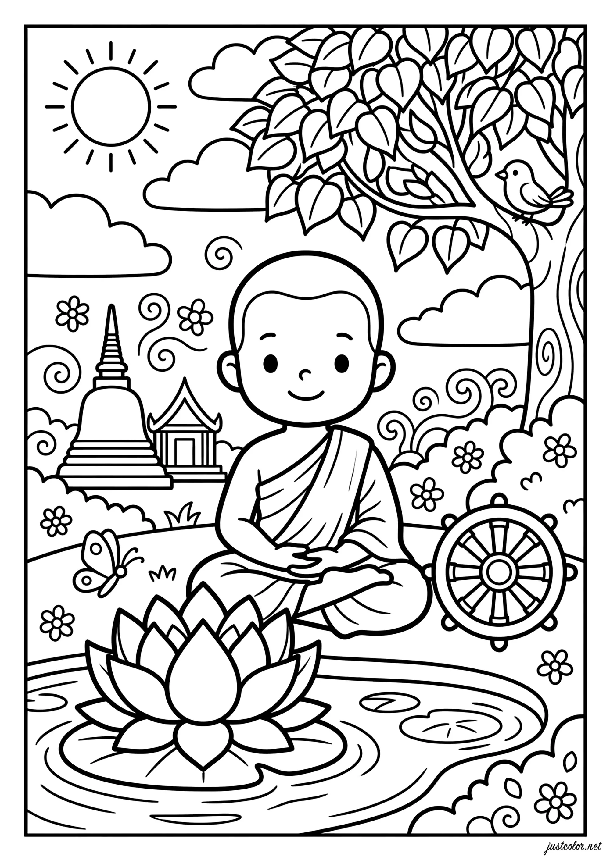 Ausmalbilder für Kinder kostenlos von buddhismus (Ausmalbild zum Ausdrucken und Ausmalen für Kinder)