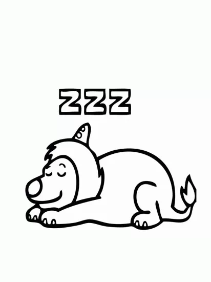 Der schlafende Zirkushund (Ausmalbild von Bumba zum Ausdrucken und Ausmalen für Kinder)