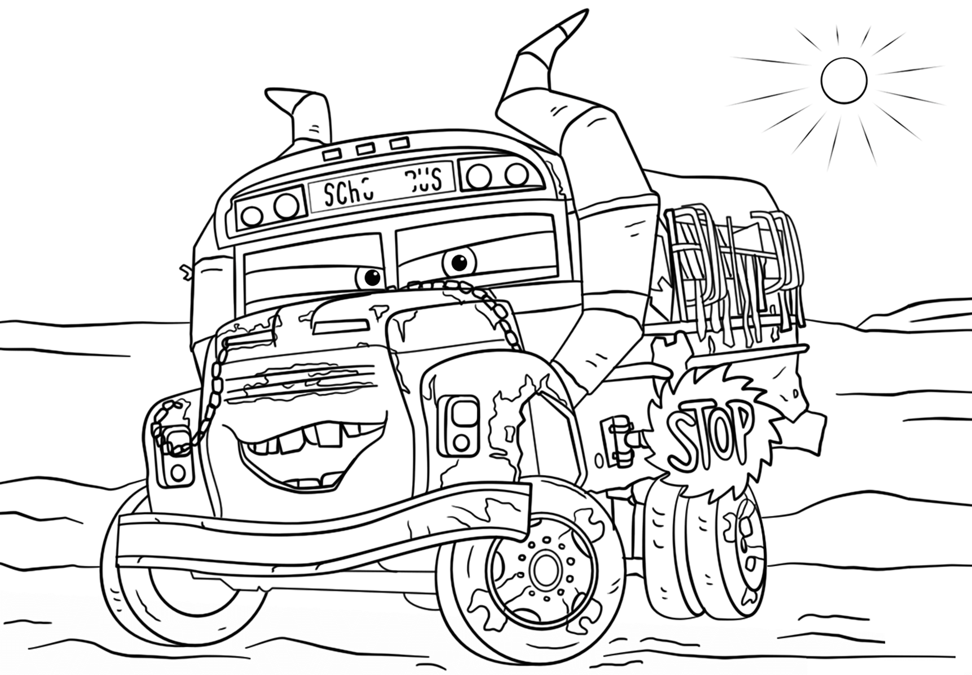 Miss Fritter (Ausmalbild von Cars 3 zum Ausdrucken und Ausmalen für Kinder)
