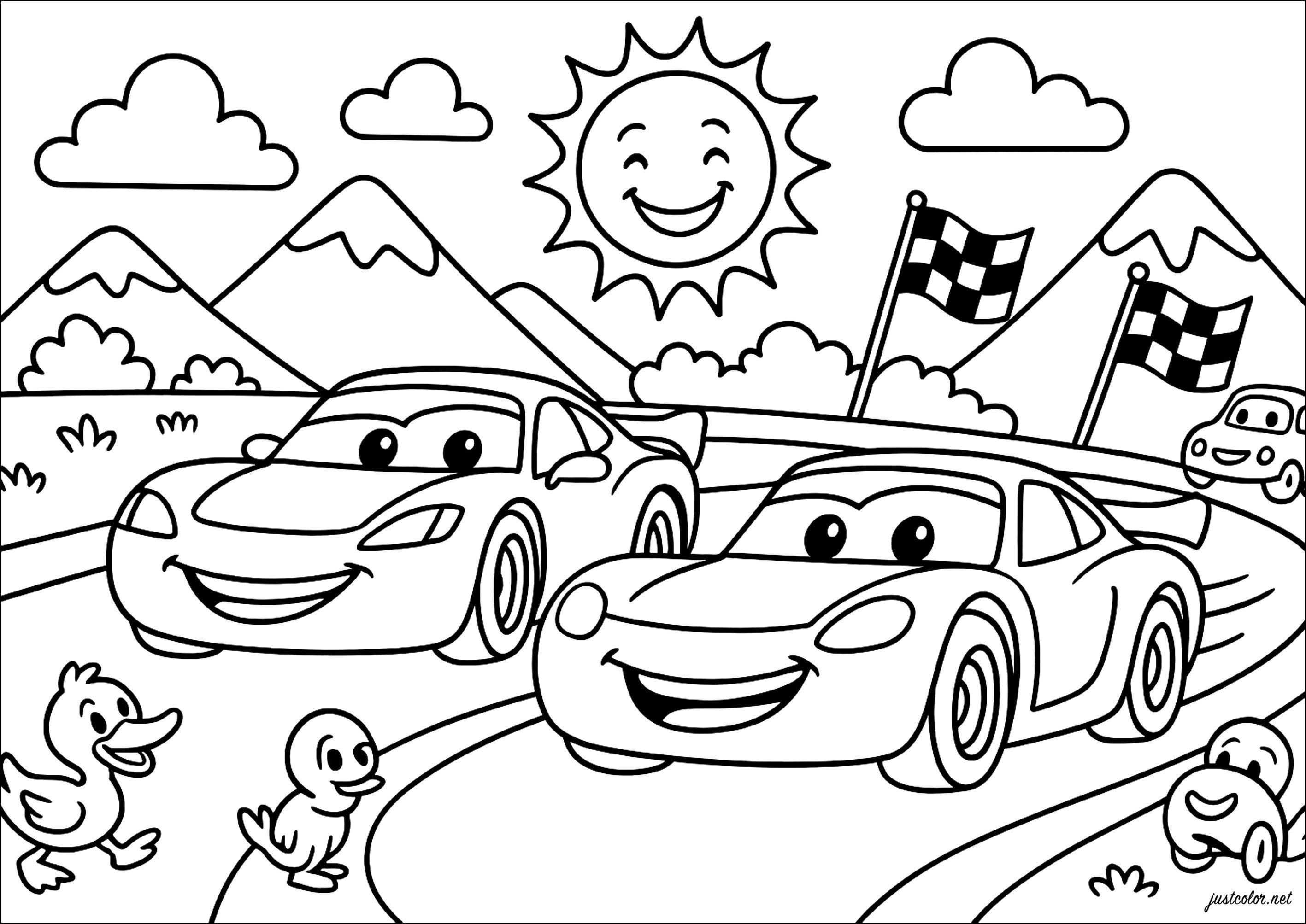 Autorennen (Ausmalbild von Cars zum Ausdrucken und Ausmalen für Kinder)