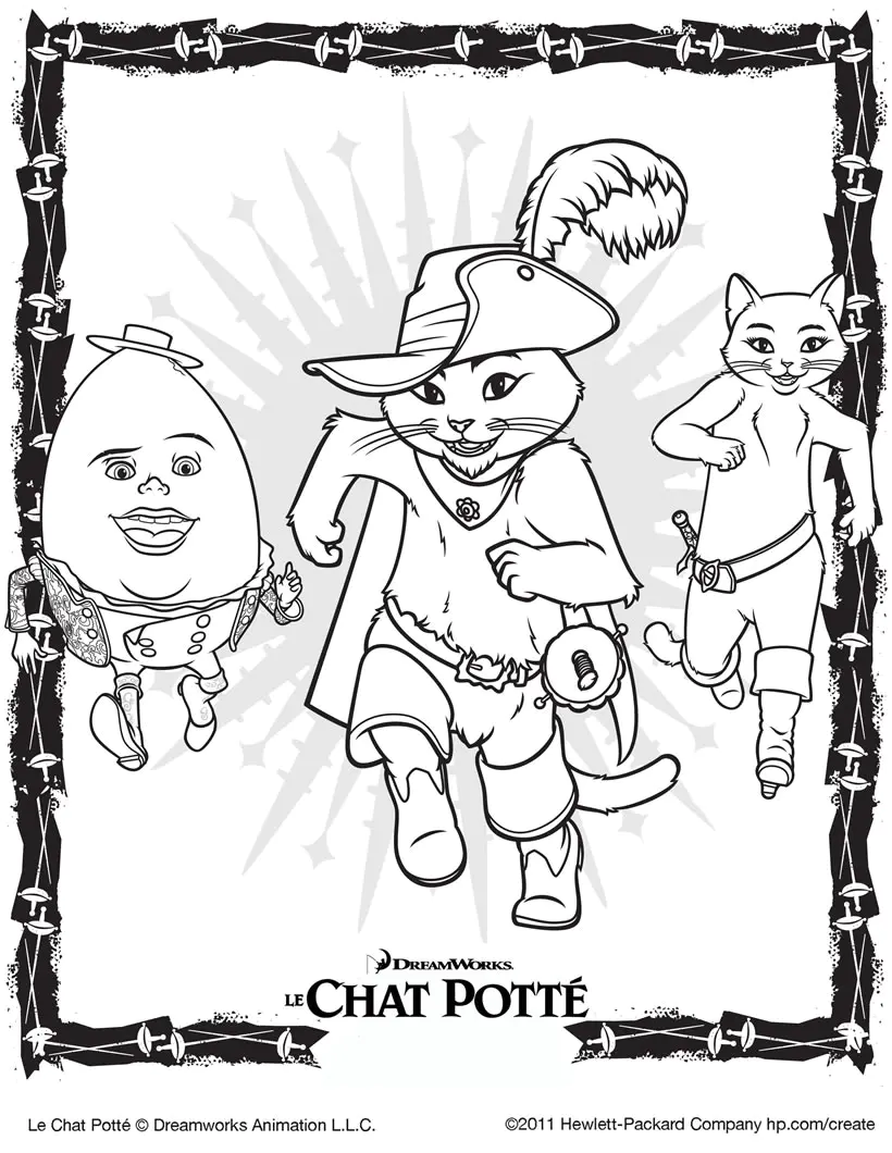 Kostenlose Ausmalbilder von Der gestiefelte Kater zum Ausmalen (Catty Pottie)