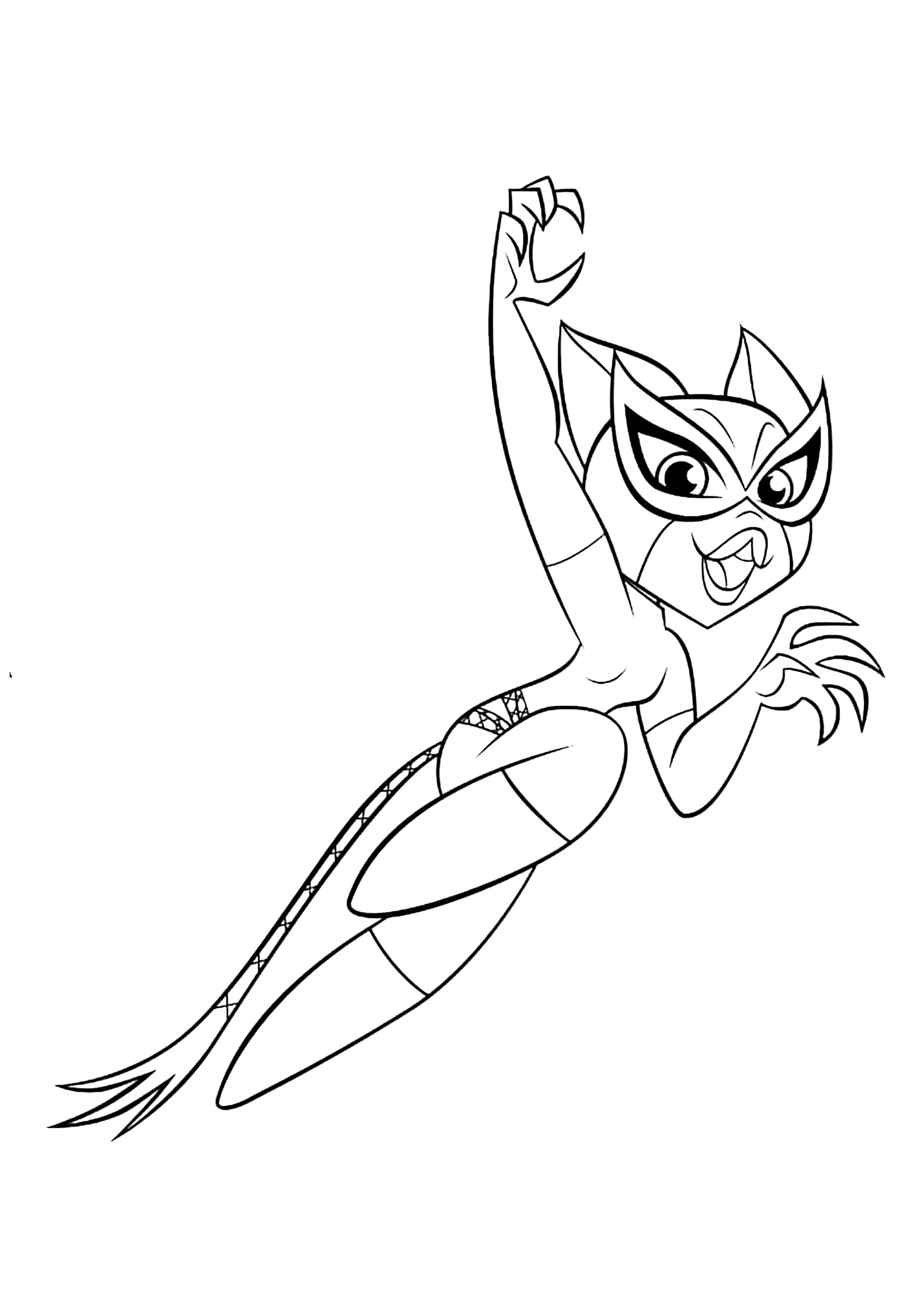 Catwoman schwingt sich (Ausmalbild zum Ausdrucken und Ausmalen für Kinder)
