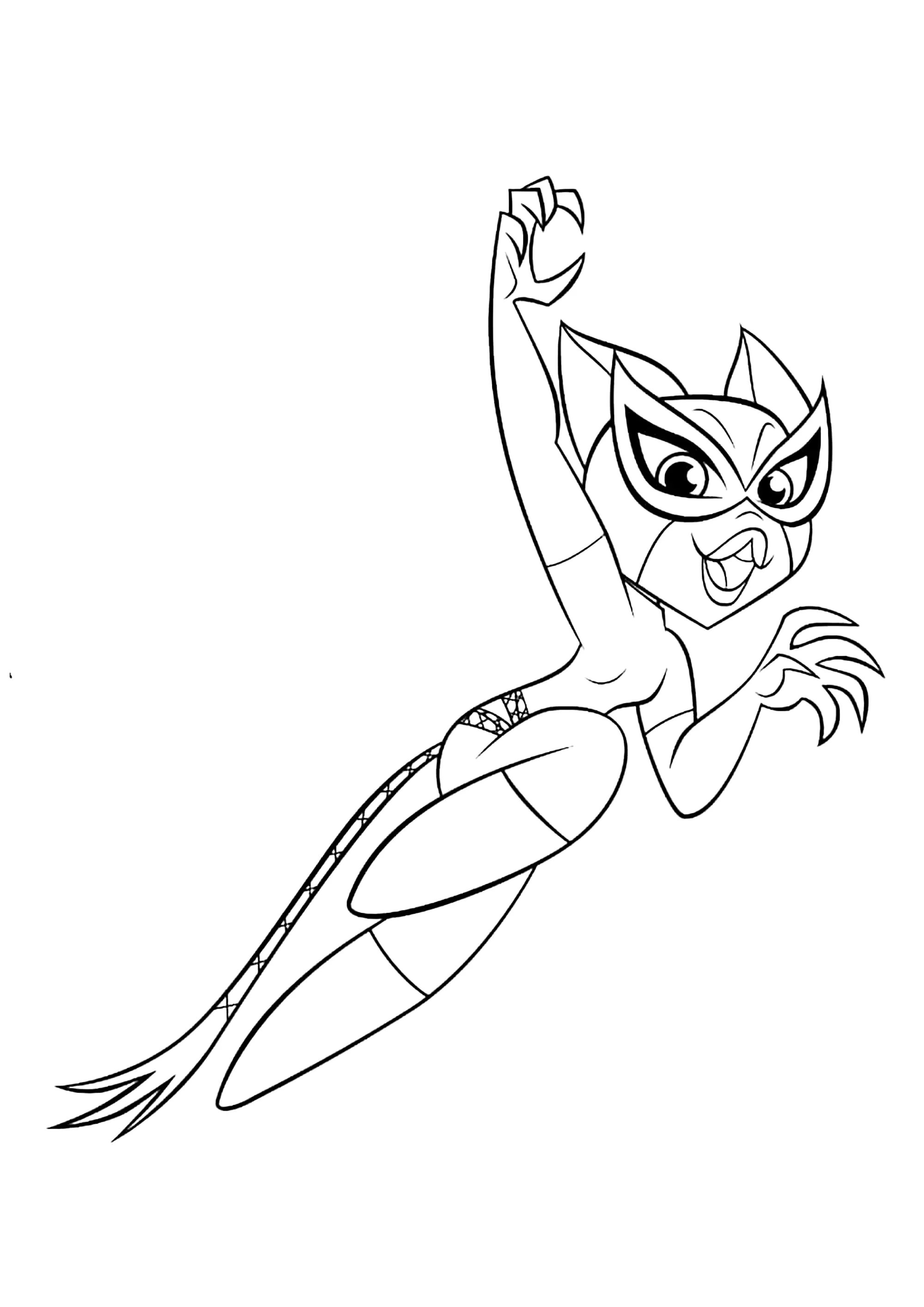 Catwoman stürzt sich hinein. (Ausmalbild zum Ausdrucken und Ausmalen für Kinder)