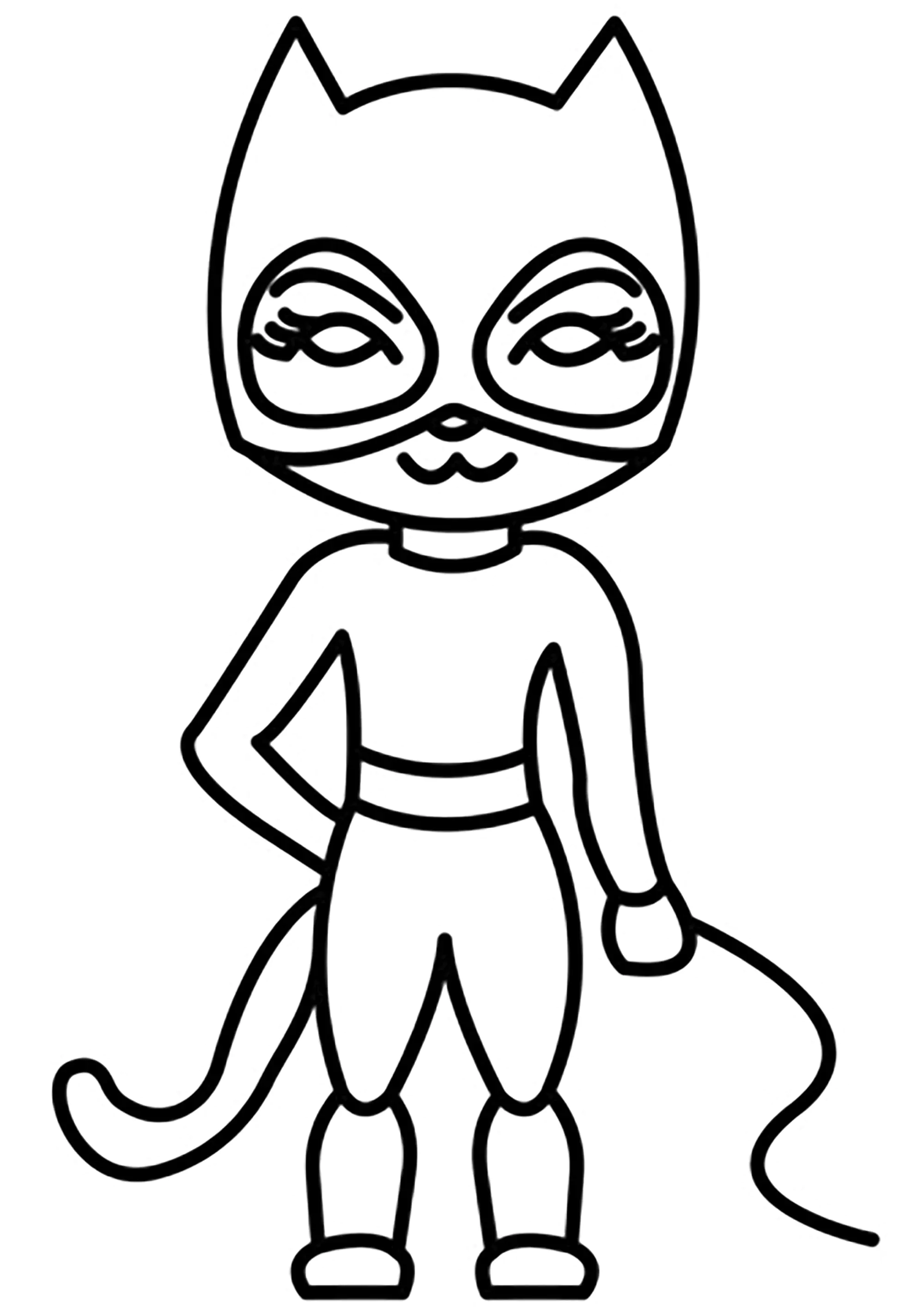 Catwoman: sehr einfaches Zeichnen. (Ausmalbild zum Ausdrucken und Ausmalen für Kinder)