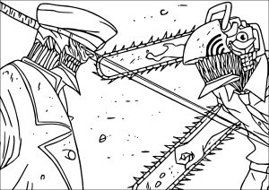 Eine Konfrontation (Ausmalbild von Chainsaw Man)