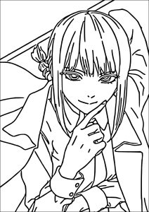 Weibliche Hauptfigur in Chainsaw Man (Ausmalbild)