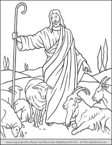 Jesus trennt die Schafe von den Ziegen. (Ausmalbild von Christentum)