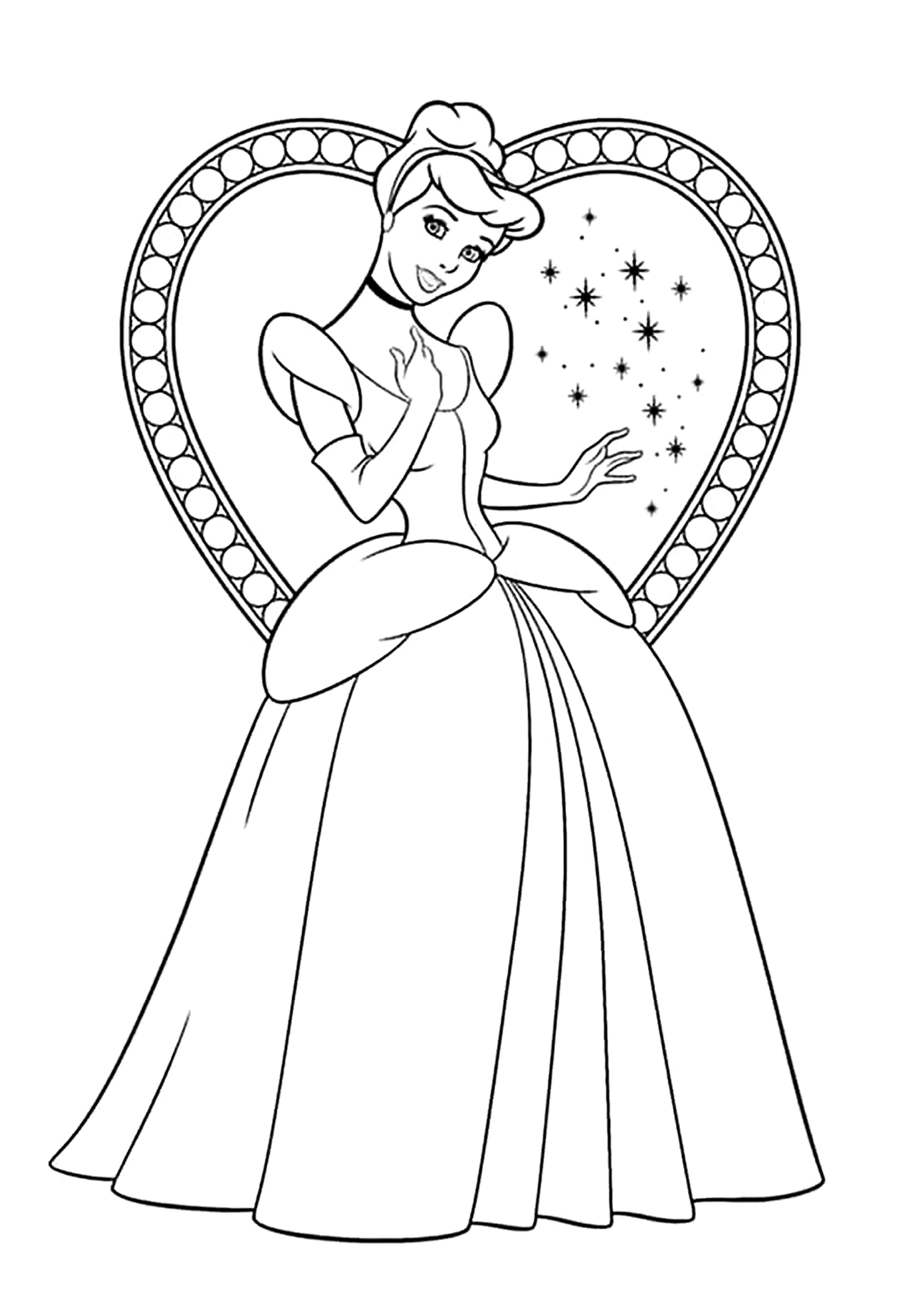 Schöne einfache Ausmalbilder von Aschenputtel (Ausmalbild von Cinderella zum Ausdrucken und Ausmalen für Kinder)