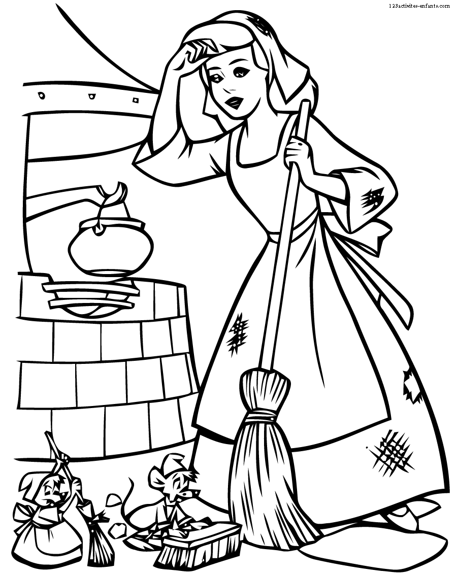 Kostenloser Download von Cinderella zum Ausmalen.