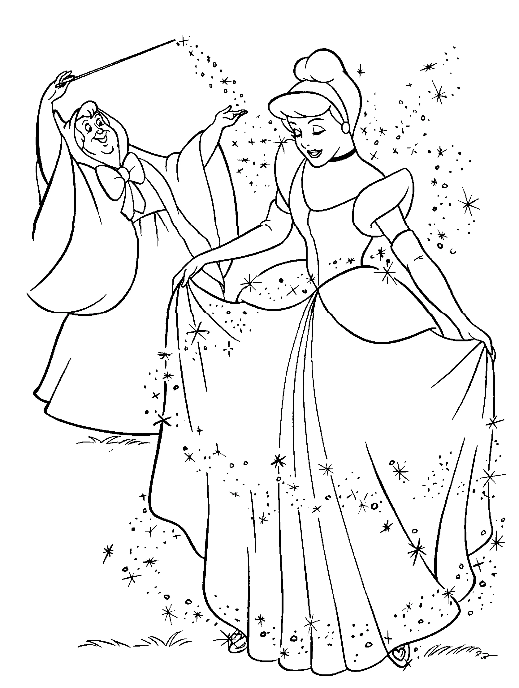 Cinderella zum Ausdrucken ausmalen.