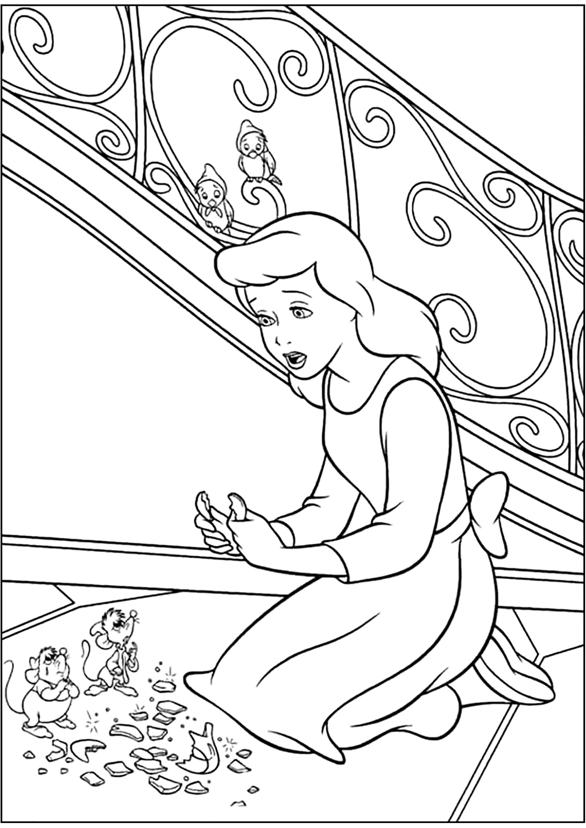 Cinderella wird Ärger bekommen. (Ausmalbild zum Ausdrucken und Ausmalen für Kinder)