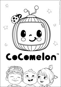Das Maskottchen von Cocomelon und die Hauptfiguren. (Ausmalbild)