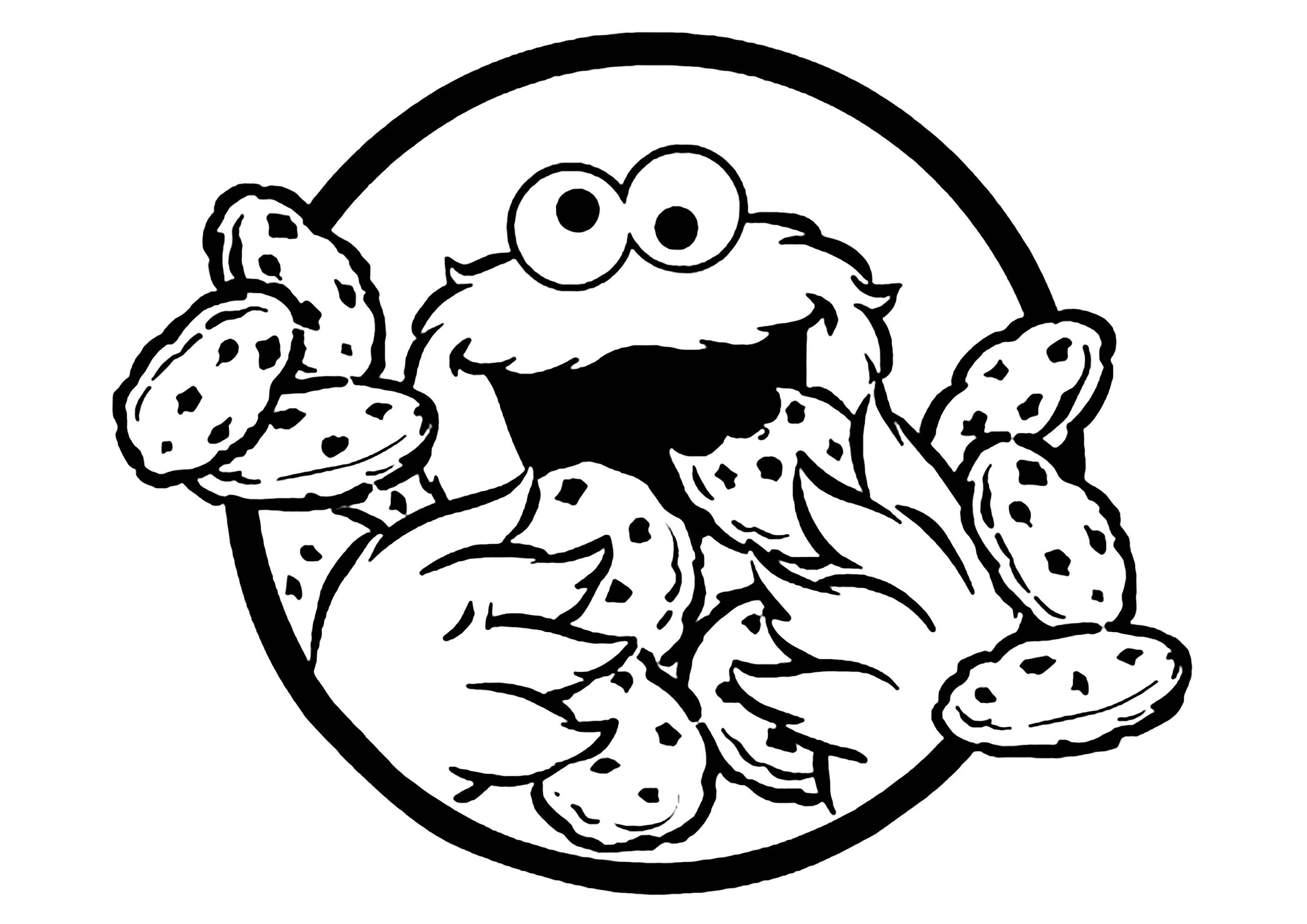 Krümelmonster genießt (Ausmalbild von Cookie Monster zum Ausdrucken und Ausmalen für Kinder)