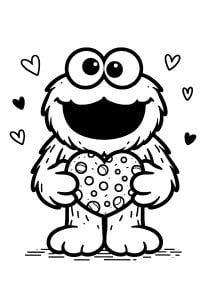 Cookie Monster im Kawaii-Modus (Ausmalbild)