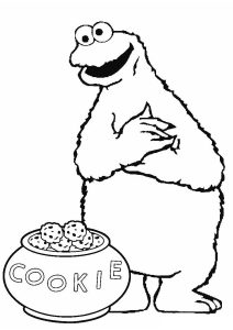 Krümelmonster und ein Topf voller Kekse (Ausmalbild von Cookie Monster)