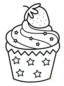 Erdbeermuffin und hübsch (Ausmalbild von Cupcakes und Kuchen)