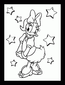 Daisy Duck Duck umgeben von hübschen Sternen (Ausmalbild)