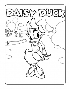 Daisy Duck Duck vor Mickeys Haus (Ausmalbild)