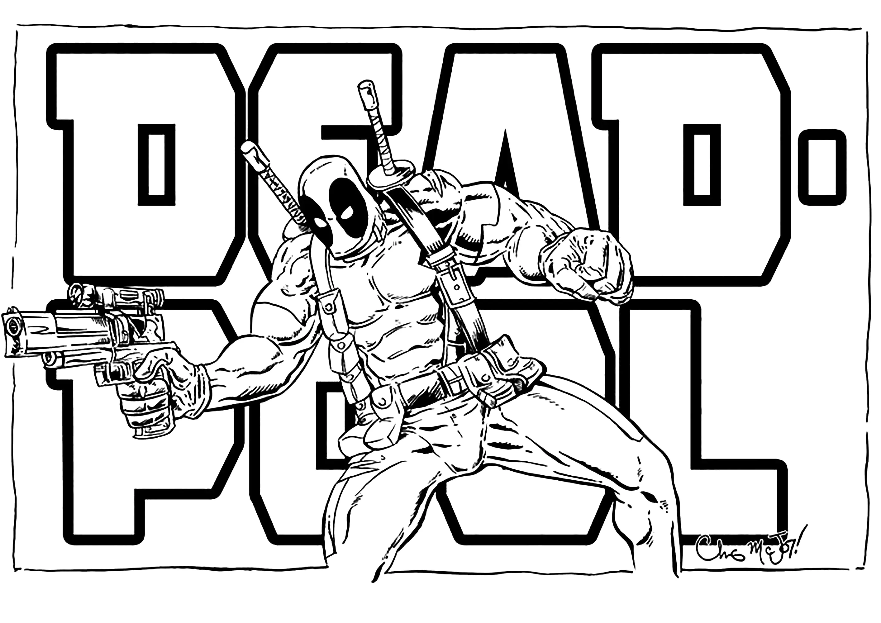 Deadpool Coloriage zum Ausdrucken (Ausmalbild zum Ausdrucken und Ausmalen für Kinder)