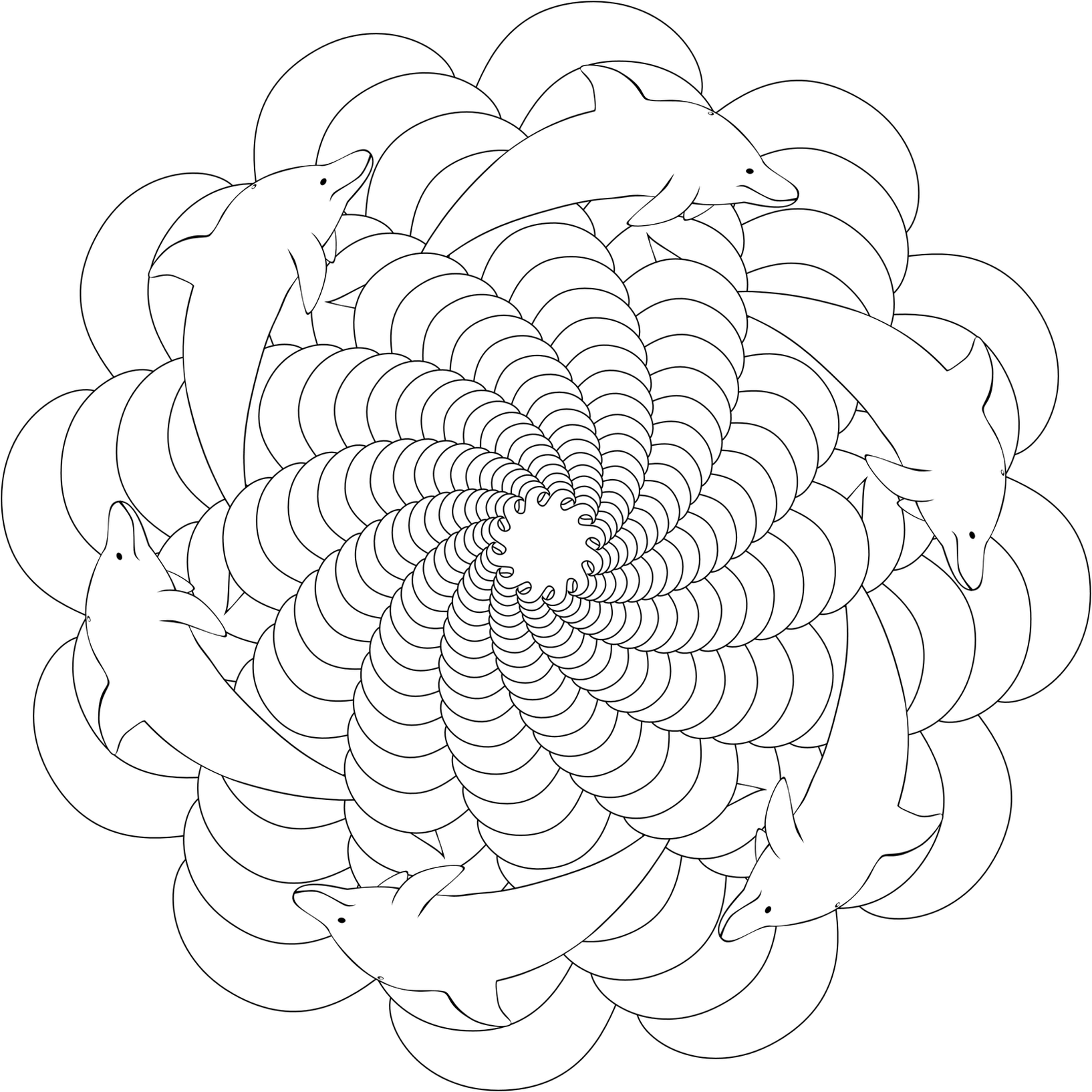 Rosette mit Delfine (Ausmalbild zum Ausdrucken und Ausmalen für Kinder)
