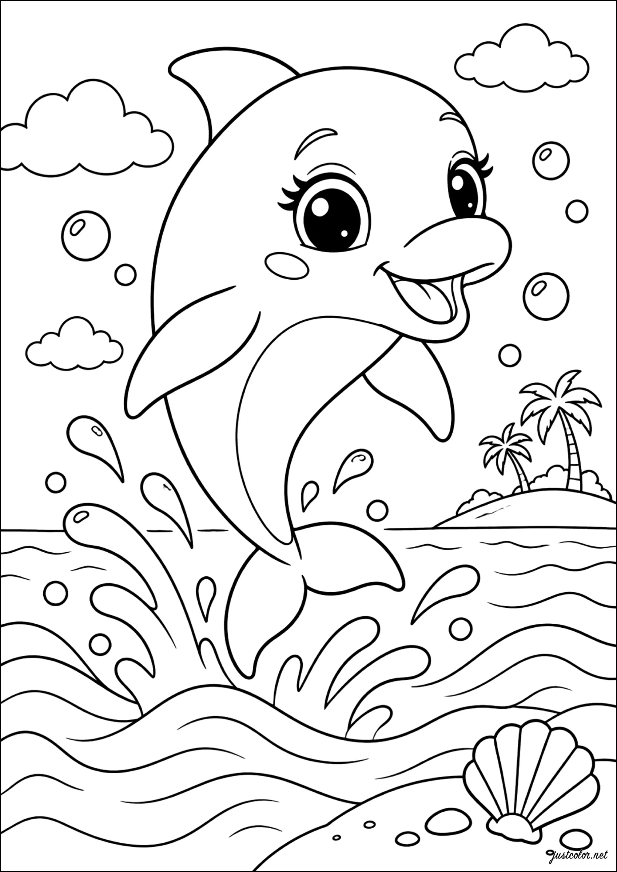 Kostenlose Ausmalbilder von delfine zum Herunterladen (Ausmalbild zum Ausdrucken und Ausmalen für Kinder)