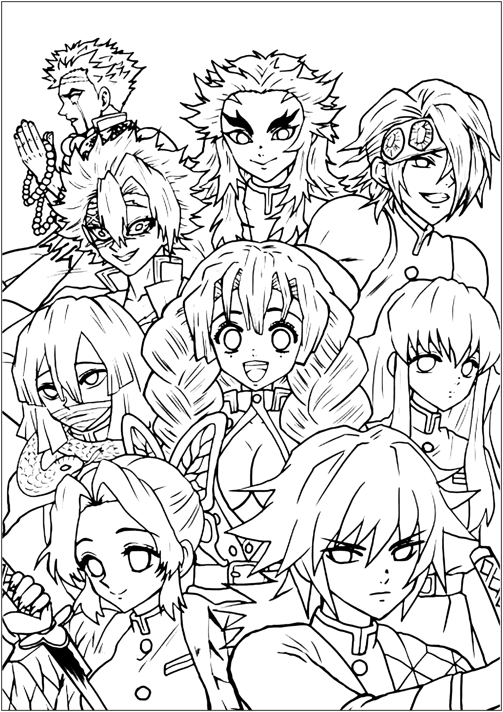 Charaktere aus Demon Slayer (Ausmalbild zum Ausdrucken und Ausmalen für Kinder)