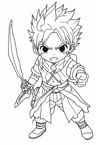Charaktere aus Tanjiro Kamado im Chibi-Modus (Ausmalbild von Demon Slayer)
