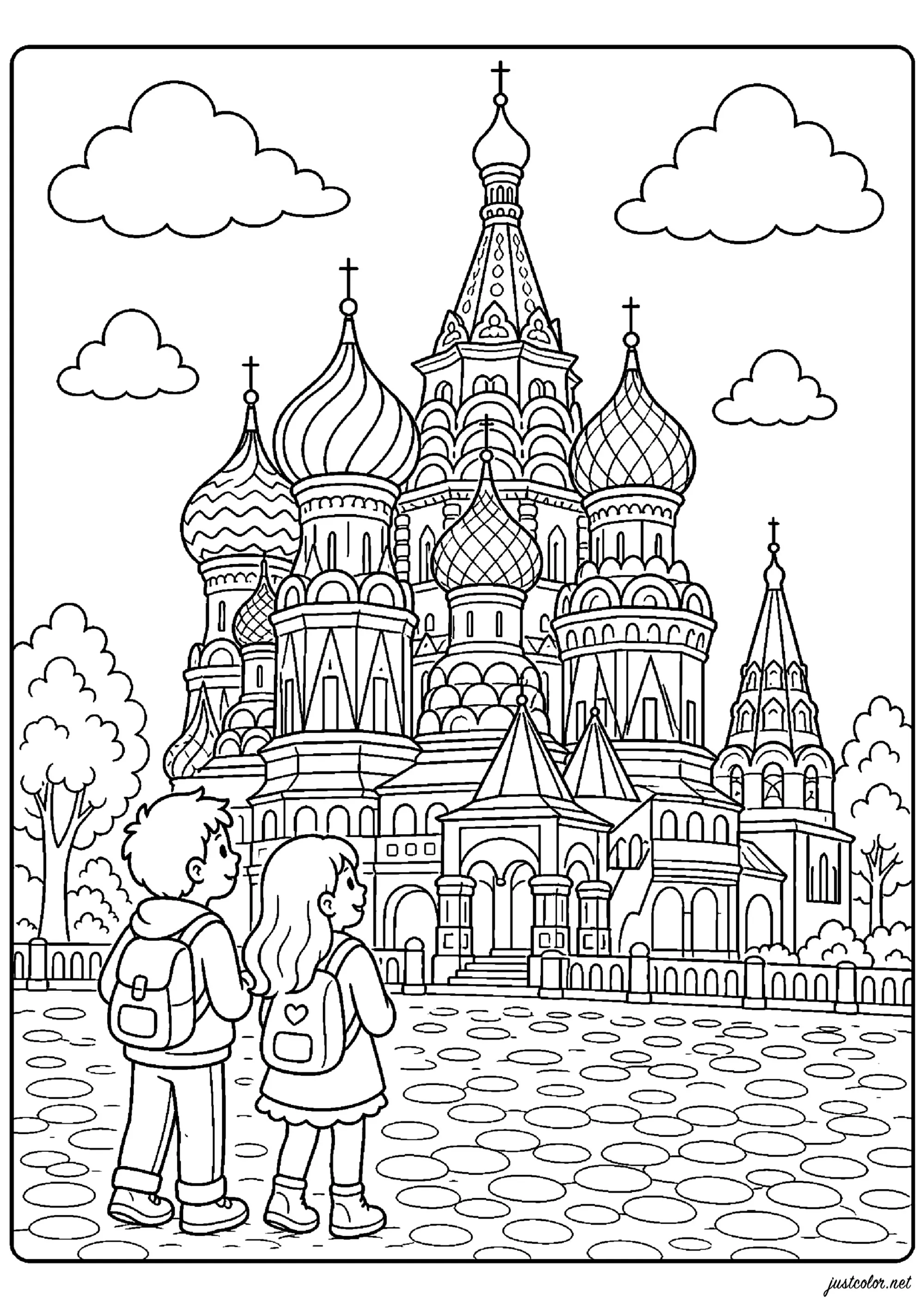 Vor dem Kreml in Moskau (Russland) (Ausmalbild von Denkmaeler zum Ausdrucken und Ausmalen für Kinder)