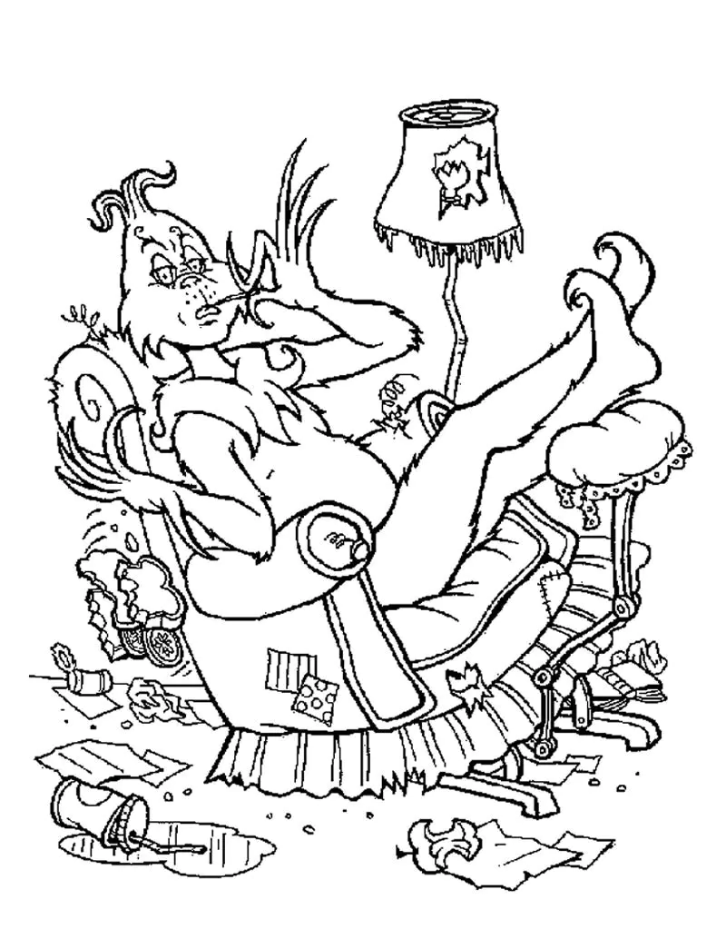 Malen Sie den Grinch aus. (Ausmalbild von Der Grinch zum Ausdrucken und Ausmalen für Kinder)