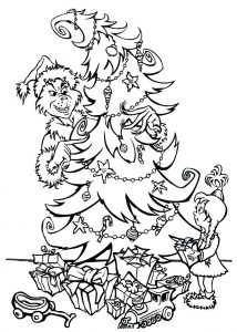 Der Grinch und ein Weihnachtsbaum. (Ausmalbild)