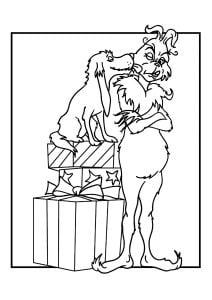 Der Grinch, ein Hund und Geschenke. (Ausmalbild)