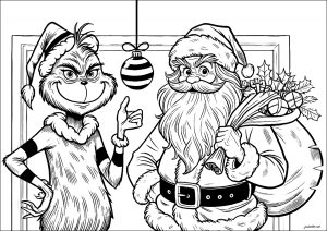 Der Grinch mit dem Weihnachtsmann (Ausmalbild)