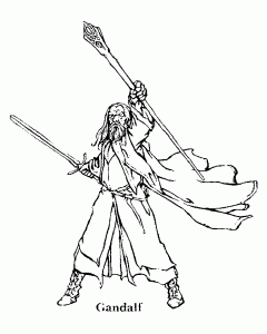 Hobbit: Gandalf kann nicht verbessert oder umgestellt werden, da es bereits grammatikalisch korrekt ist. Auf Deutsch wäre es Hobbit: Gandalf. (Ausmalbild von Der Hobbit)