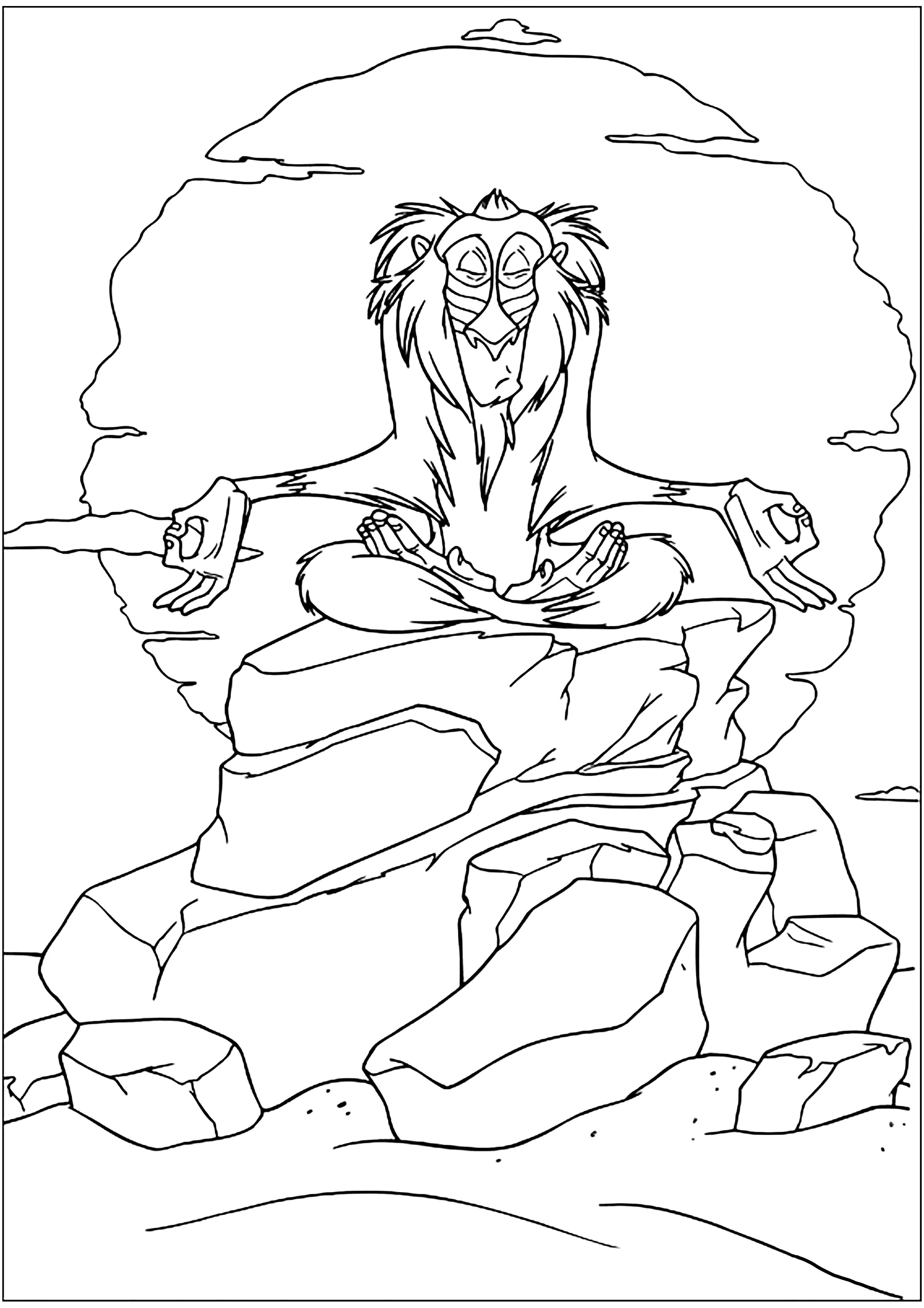 Rafiki beim Beten (Ausmalbild von Der König der Löwen zum Ausdrucken und Ausmalen für Kinder)