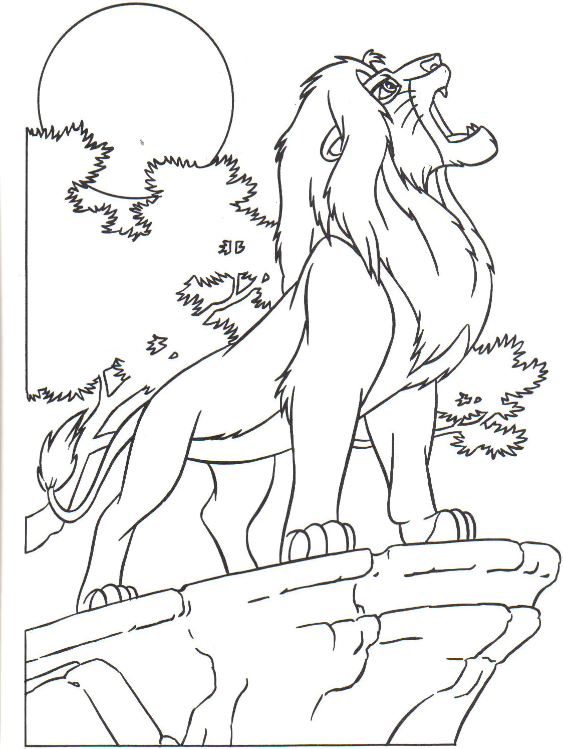 Der Schrei von Simba (Ausmalbild von Der König der Löwen zum Ausdrucken und Ausmalen für Kinder)