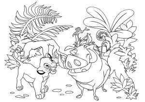 Timon, Pumbaa und Simba (Ausmalbild von Der König der Löwen)