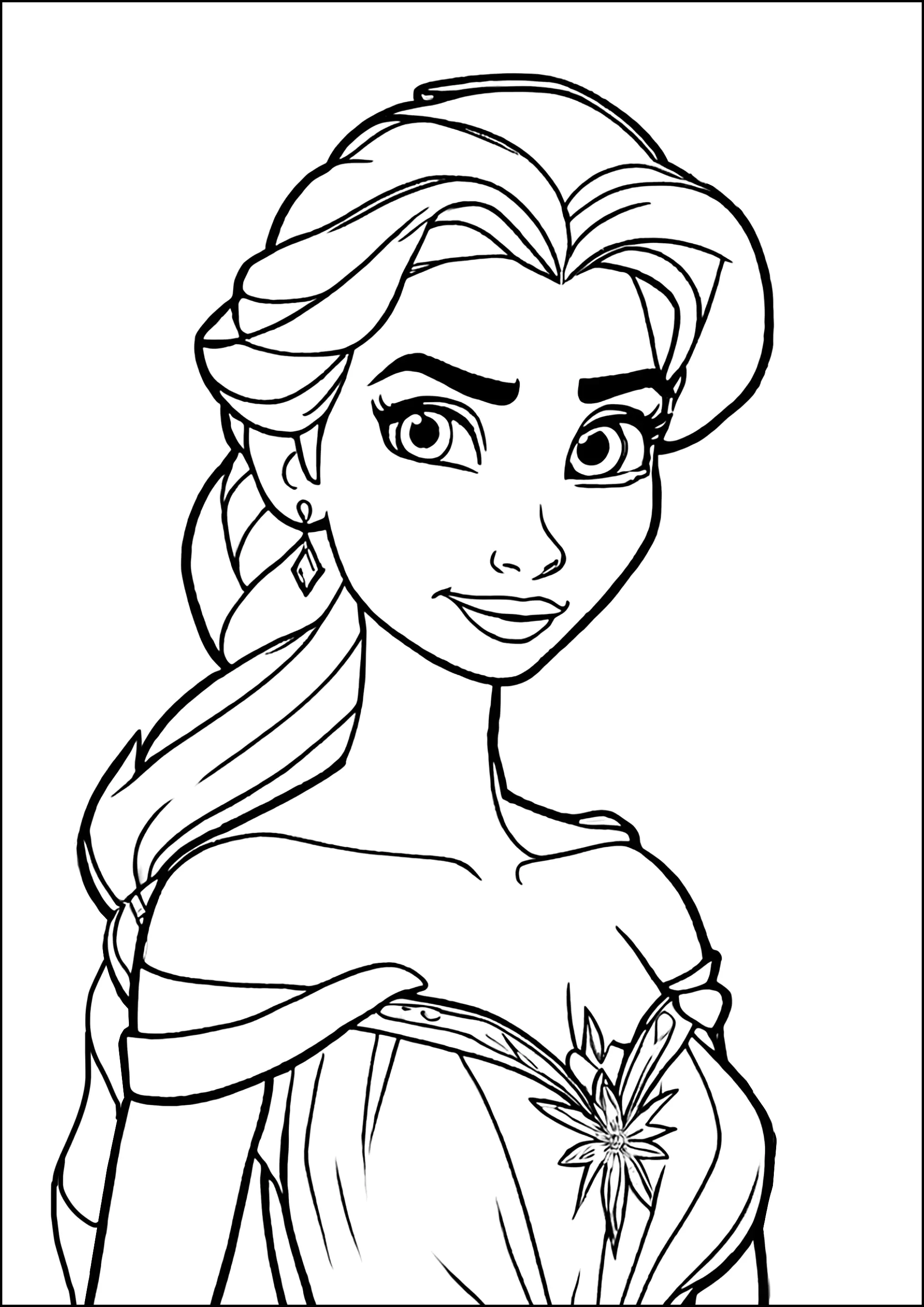 Elsa mit dem strengen Blick (Ausmalbild von Die Eiskönigin zum Ausdrucken und Ausmalen für Kinder)