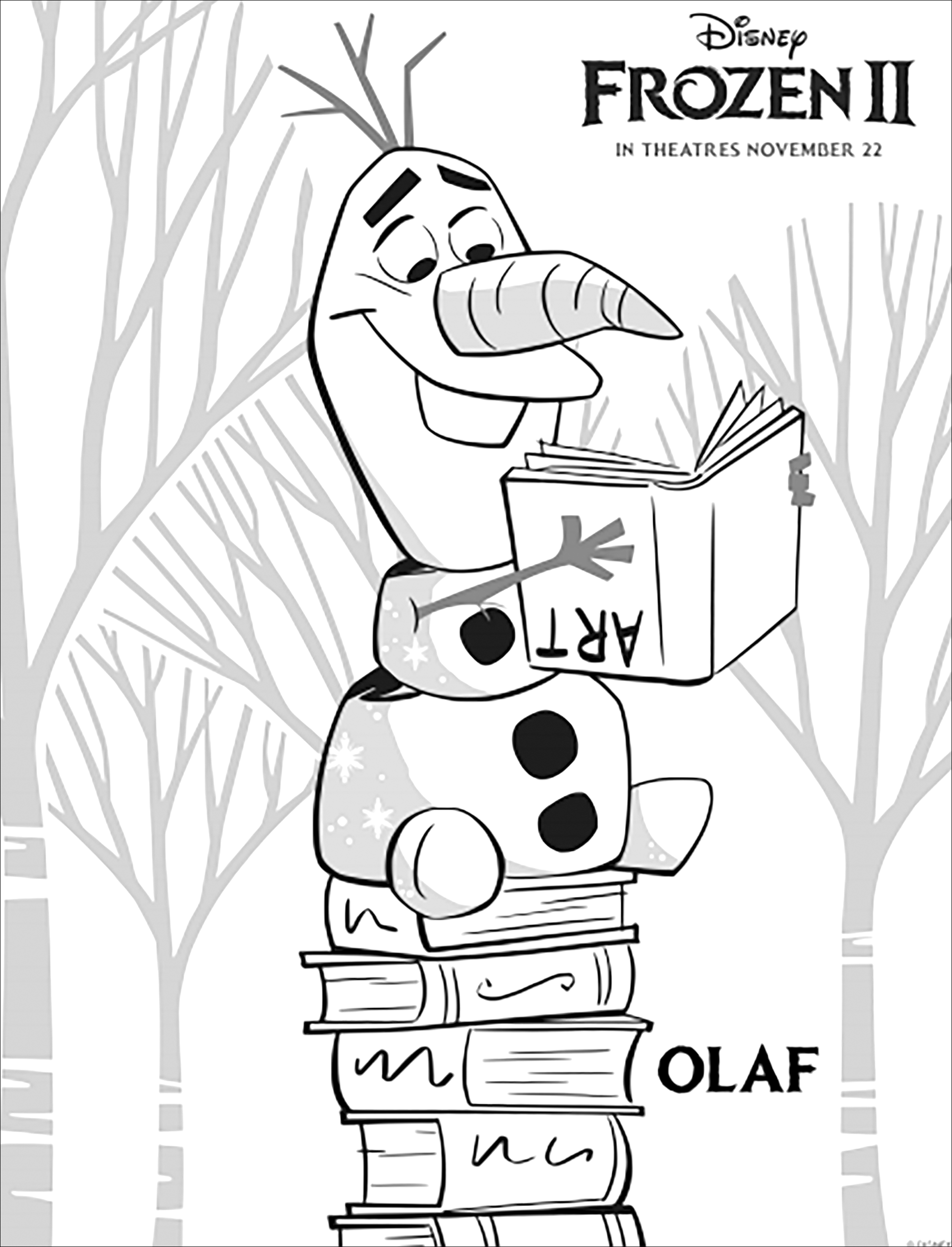 Die Eiskönigin 2: Olaf (mit Text) (Ausmalbild zum Ausdrucken und Ausmalen für Kinder)