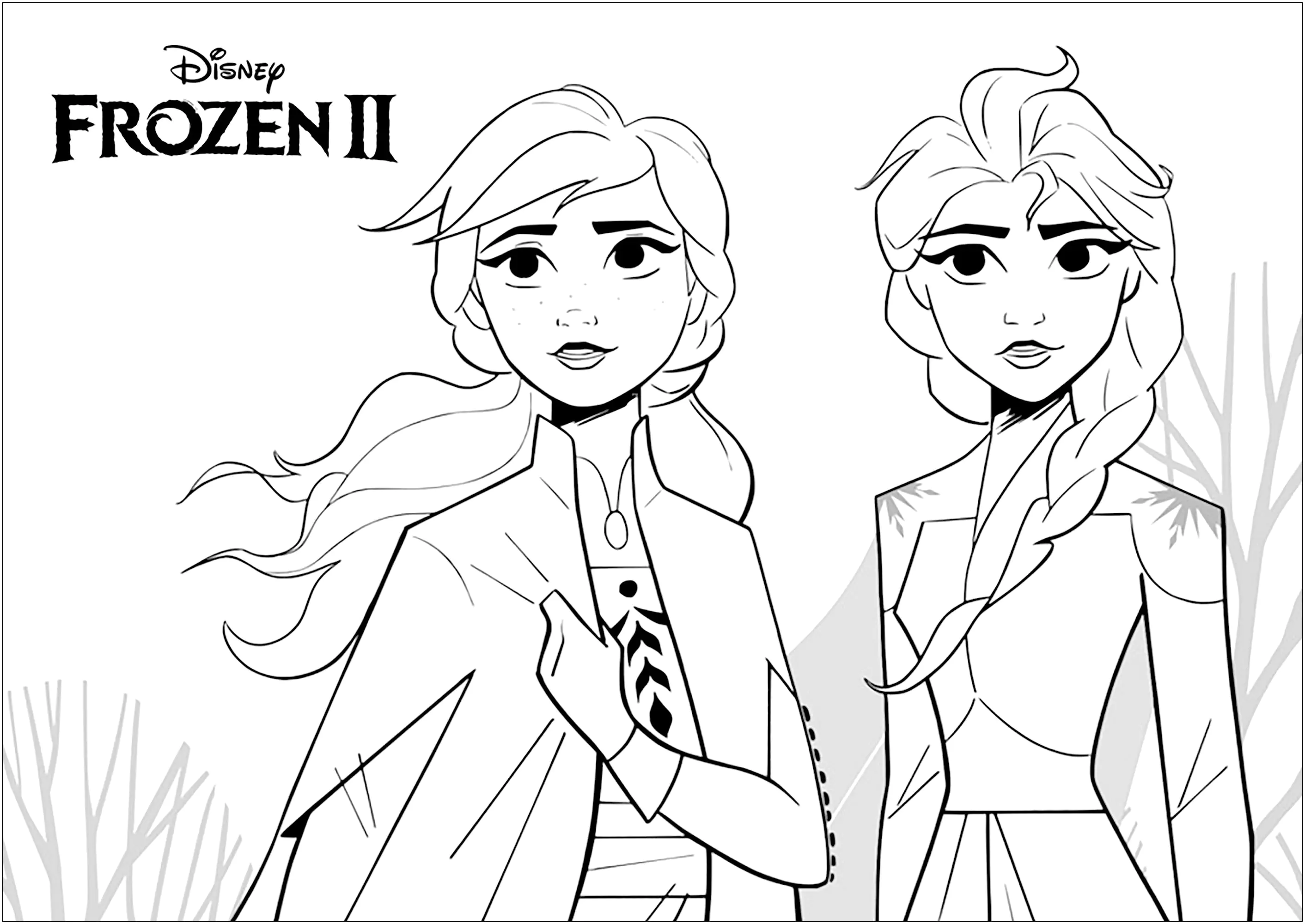 Neue Bedrohungen für die Schwestern von Arendelle (Ausmalbild von Die Eiskönigin 2 zum Ausdrucken und Ausmalen für Kinder)