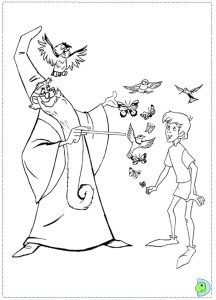 Merlin der Zauberer und Arthur (Ausmalbild von Die Hexe und der Zauberer)