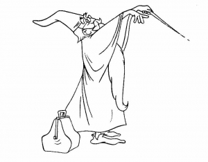 Ausmalbilder von Merlin dem Zauberer zum Ausmalen für Kinder (Ausmalbild von Die Hexe und der Zauberer)