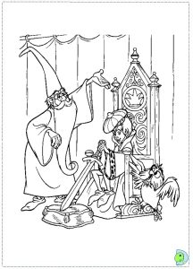 Merlin der Zauberer und Arthur auf einem Thron. (Ausmalbild von Die Hexe und der Zauberer)