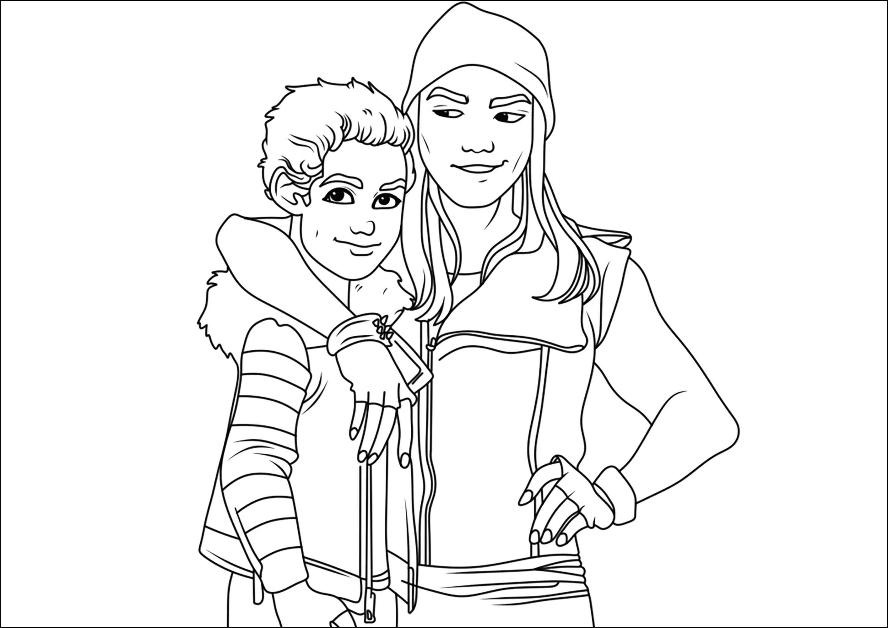 Carlos und Jay von The Descendants (Ausmalbild von Die Nachfolger zum Ausdrucken und Ausmalen für Kinder)