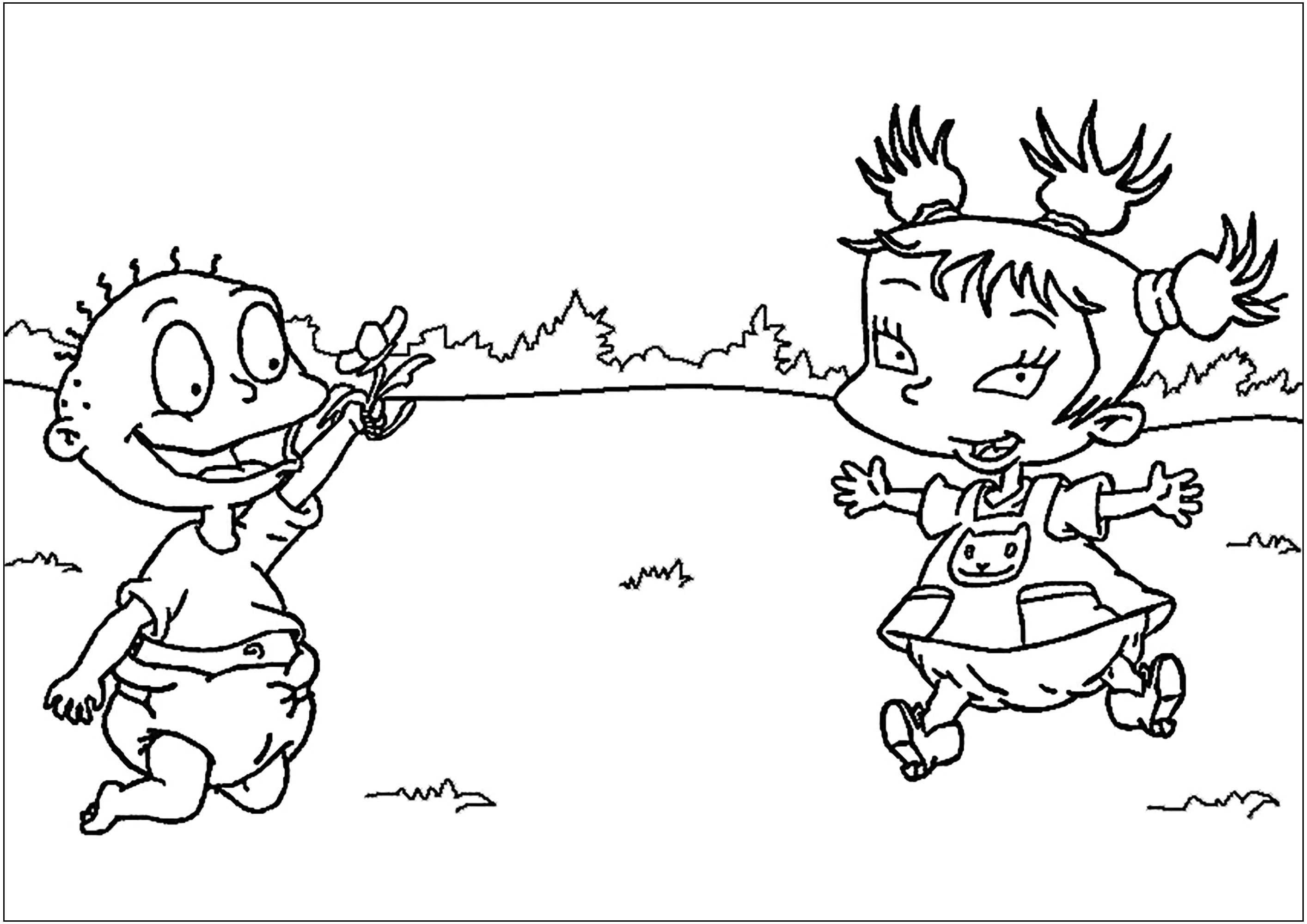 Tommy Pickles und Kimi Watanabe-Finster (Ausmalbild von Die Rugrats zum Ausdrucken und Ausmalen für Kinder)