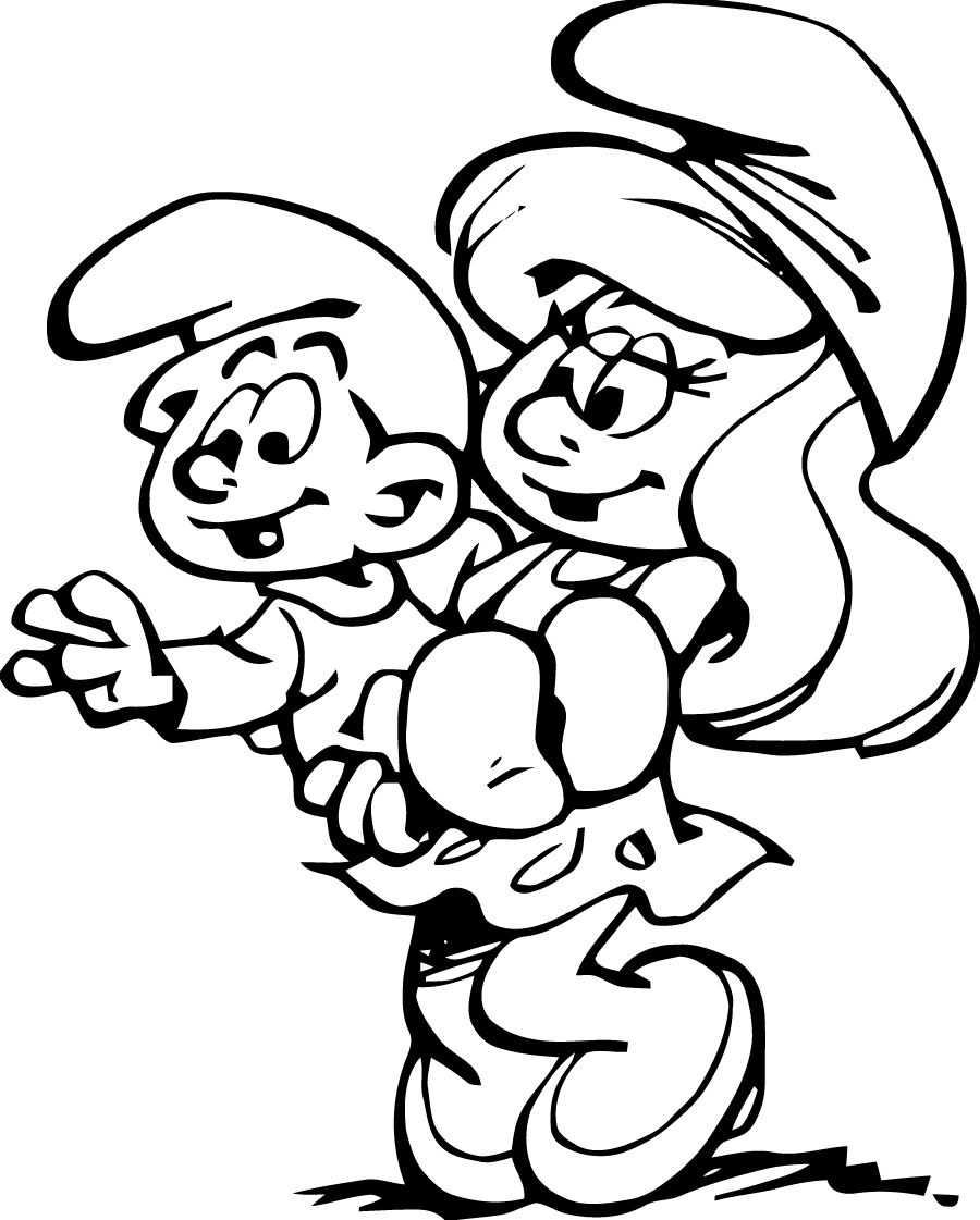 Schlumpfine und Baby Schlumpf (Ausmalbild von Die Schluempfe zum Ausdrucken und Ausmalen für Kinder)