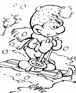 Skifahrender Schlumpf (Ausmalbild von Die Schluempfe)