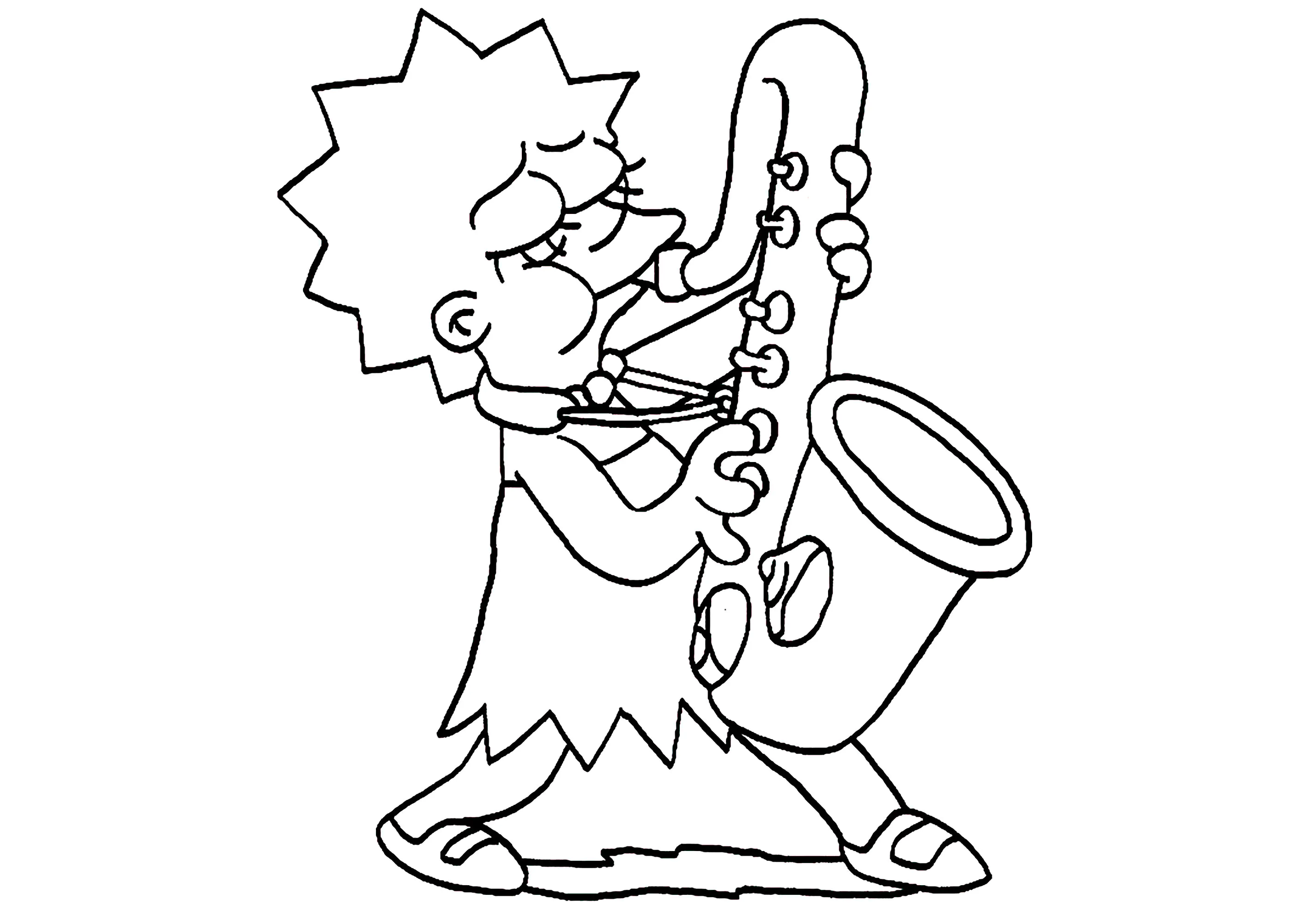 Liza Simpson und ihr Saxophon (Ausmalbild von Die Simpsons zum Ausdrucken und Ausmalen für Kinder)