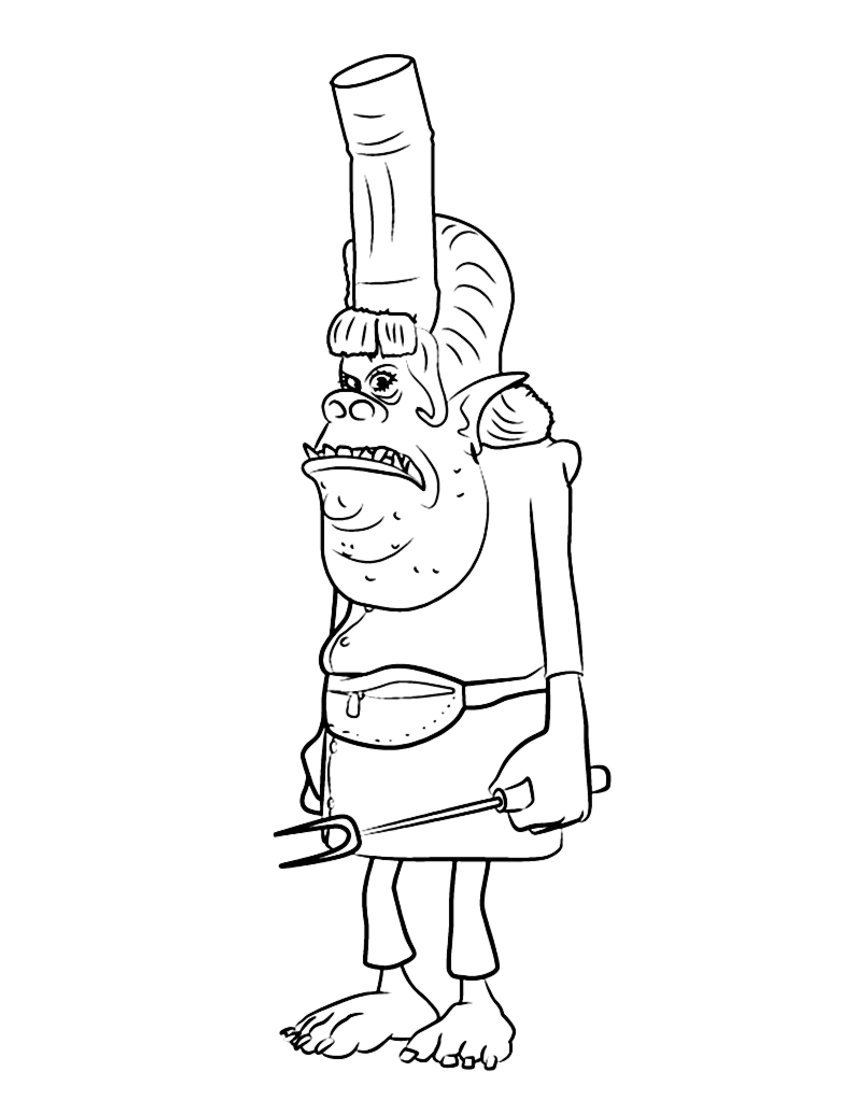 Die Chefköchin von Bergen (Ausmalbild von Die Trolls zum Ausdrucken und Ausmalen für Kinder)